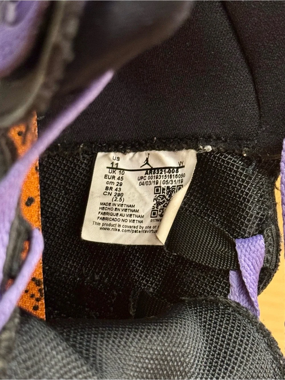 Jordan Air Jordan 1 High React High-Top Sneakers in Purple & Black, Men’s 11